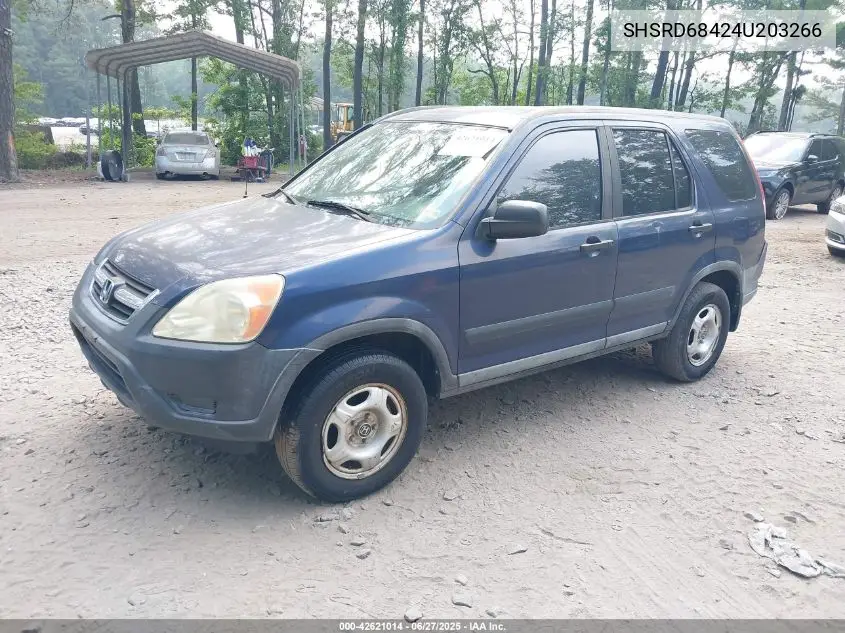 2004 Honda Cr-V Lx VIN: SHSRD68424U203266 Lot: 42621014