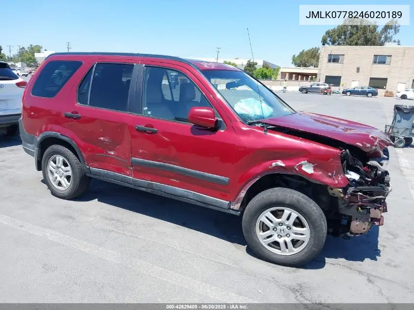 2004 Honda Crv VIN: JMLK0778246020189 Lot: 42629409