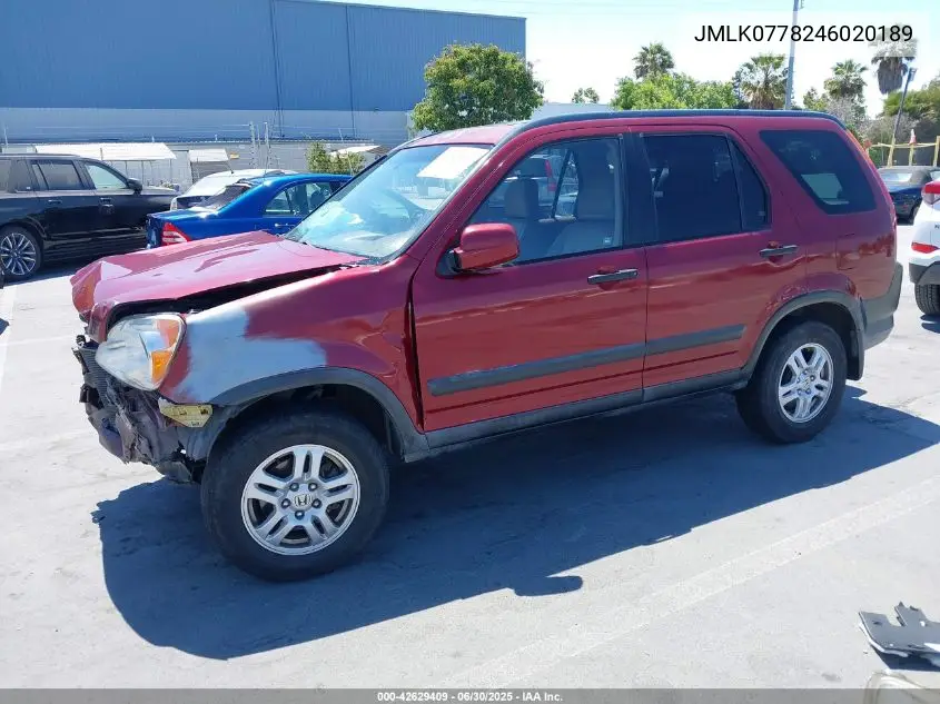 2004 Honda Crv VIN: JMLK0778246020189 Lot: 42629409