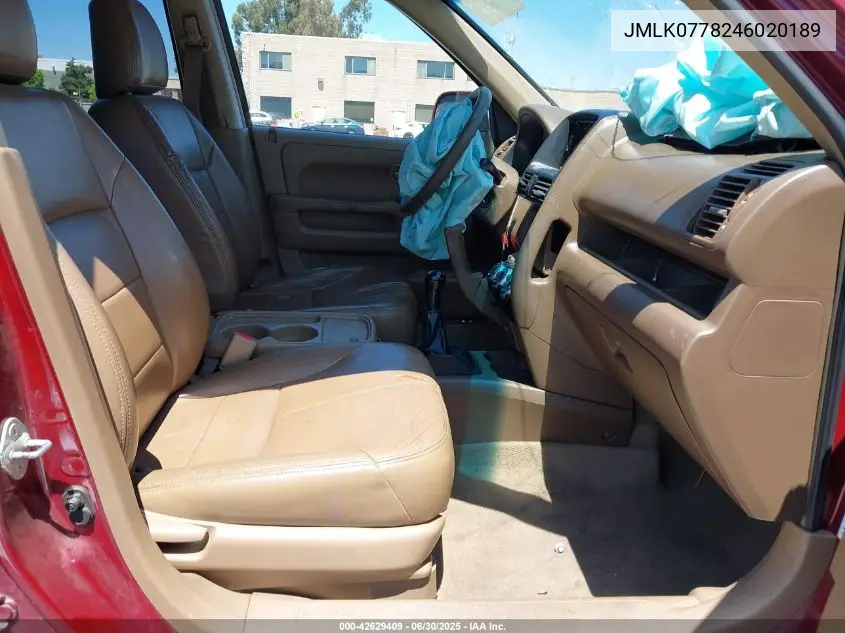 2004 Honda Crv VIN: JMLK0778246020189 Lot: 42629409