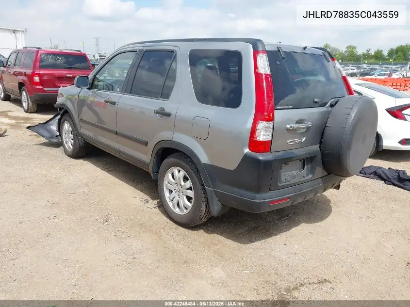 2005 Honda Cr-V Ex VIN: JHLRD78835C043559 Lot: 42248484
