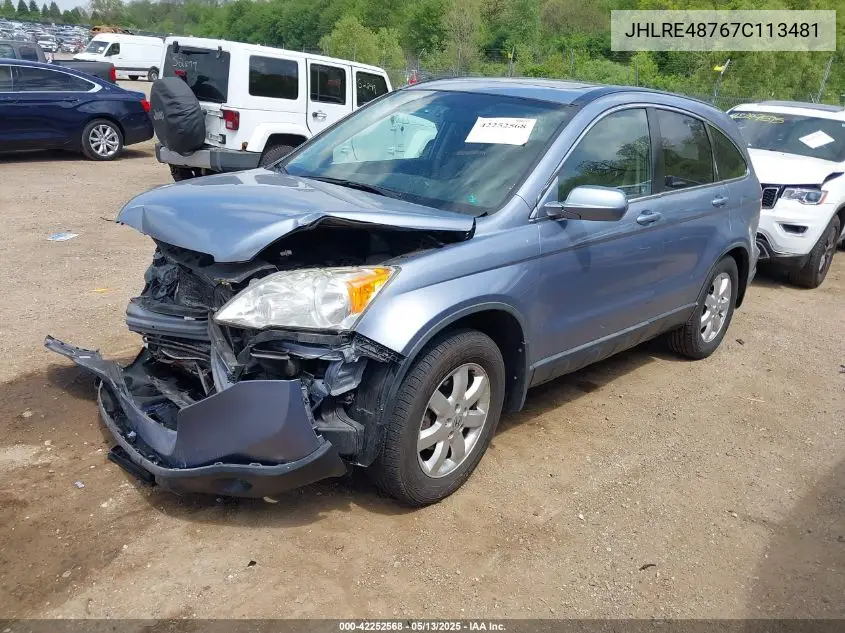 2007 Honda Cr-V Ex-L VIN: JHLRE48767C113481 Lot: 42252568
