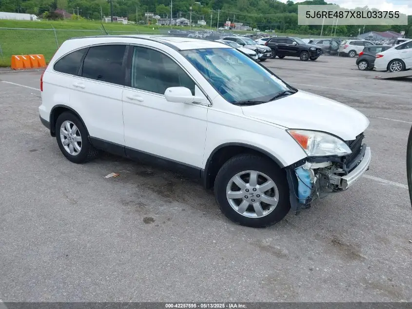 2008 Honda Cr-V Ex-L VIN: 5J6RE487X8L033755 Lot: 42257595