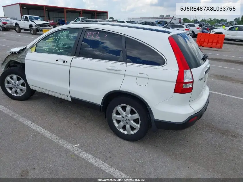 2008 Honda Cr-V Ex-L VIN: 5J6RE487X8L033755 Lot: 42257595