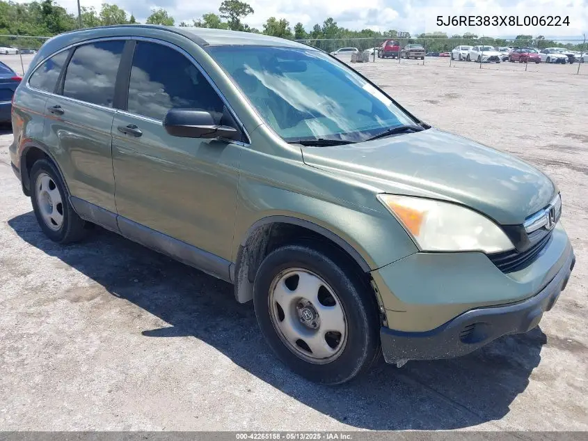 2008 Honda Cr-V Lx VIN: 5J6RE383X8L006224 Lot: 42265158