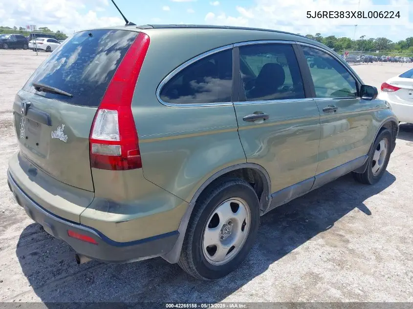 2008 Honda Cr-V Lx VIN: 5J6RE383X8L006224 Lot: 42265158