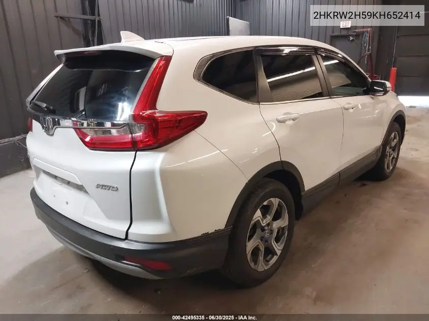 2019 Honda Cr-V Ex VIN: 2HKRW2H59KH652414 Lot: 42495335