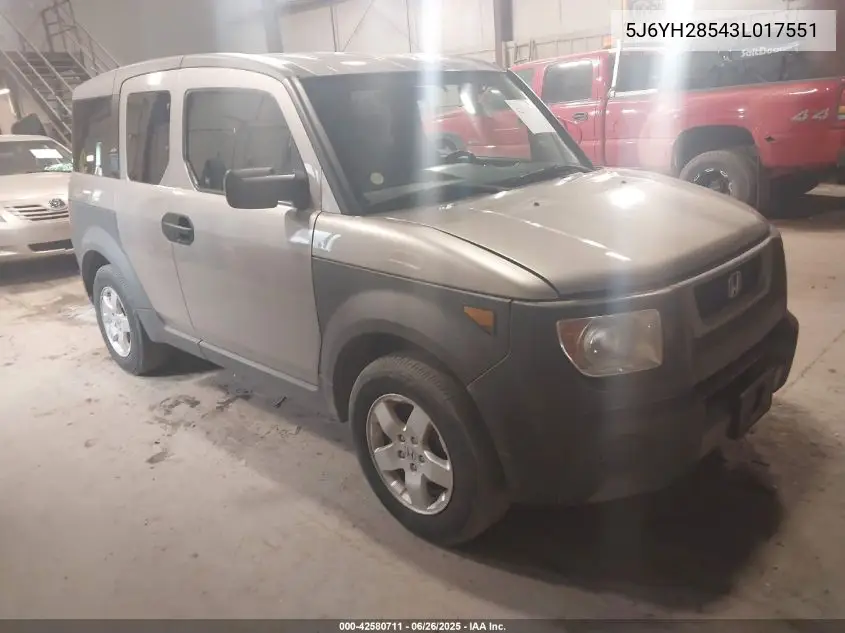 2003 Honda Element Ex VIN: 5J6YH28543L017551 Lot: 42580711