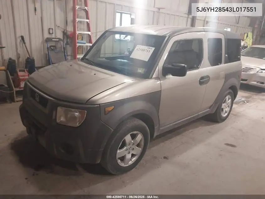 2003 Honda Element Ex VIN: 5J6YH28543L017551 Lot: 42580711