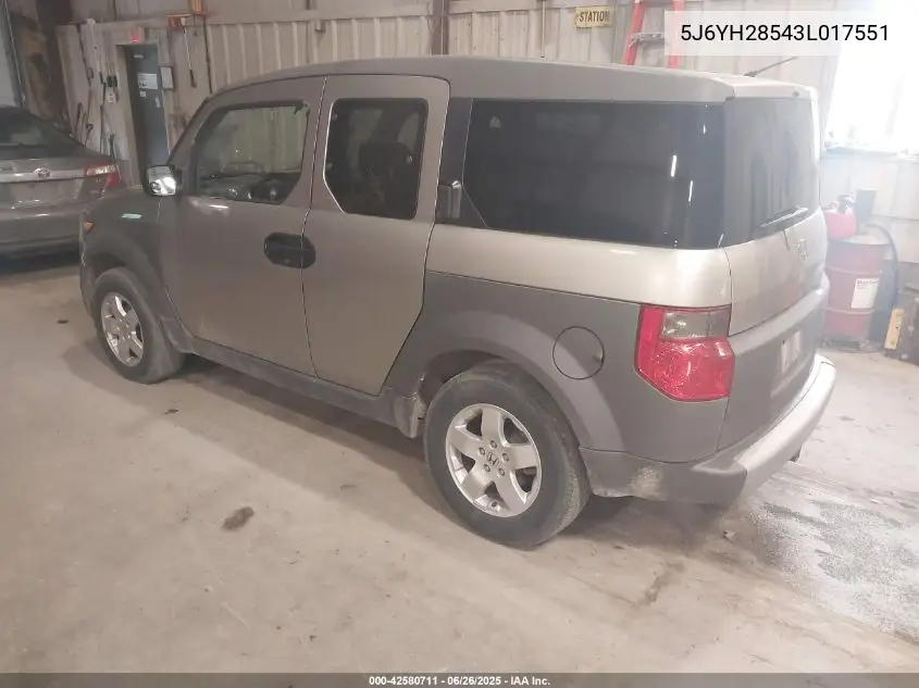 2003 Honda Element Ex VIN: 5J6YH28543L017551 Lot: 42580711