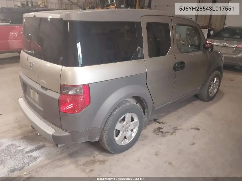 2003 Honda Element Ex VIN: 5J6YH28543L017551 Lot: 42580711