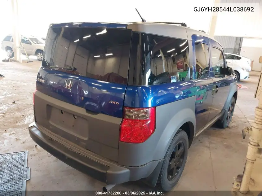 2004 Honda Element Ex VIN: 5J6YH28544L038692 Lot: 41732200
