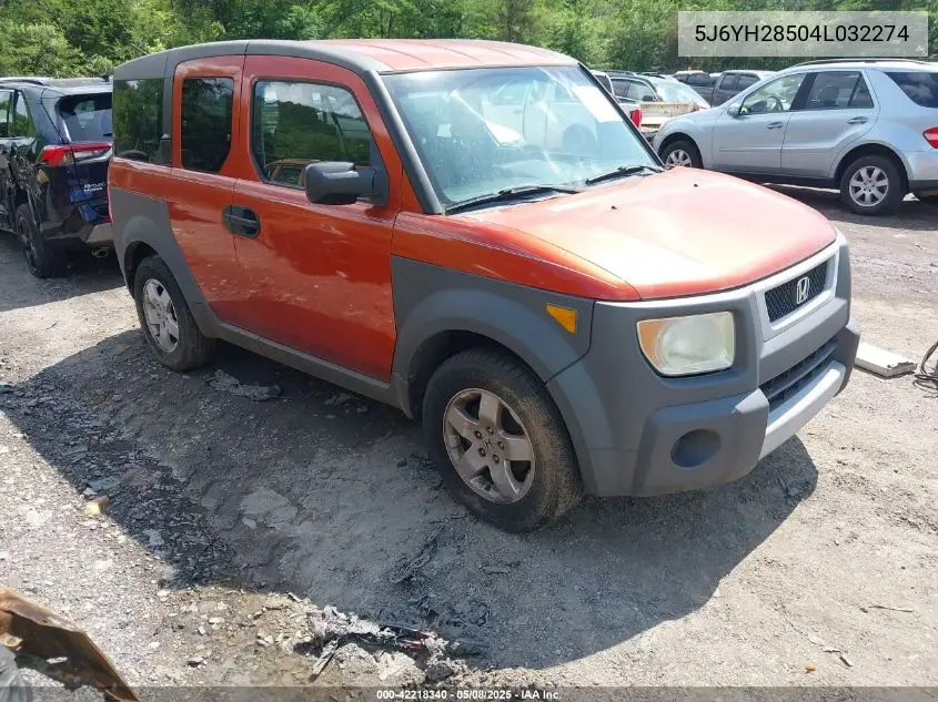 2004 Honda Element Ex VIN: 5J6YH28504L032274 Lot: 42218340
