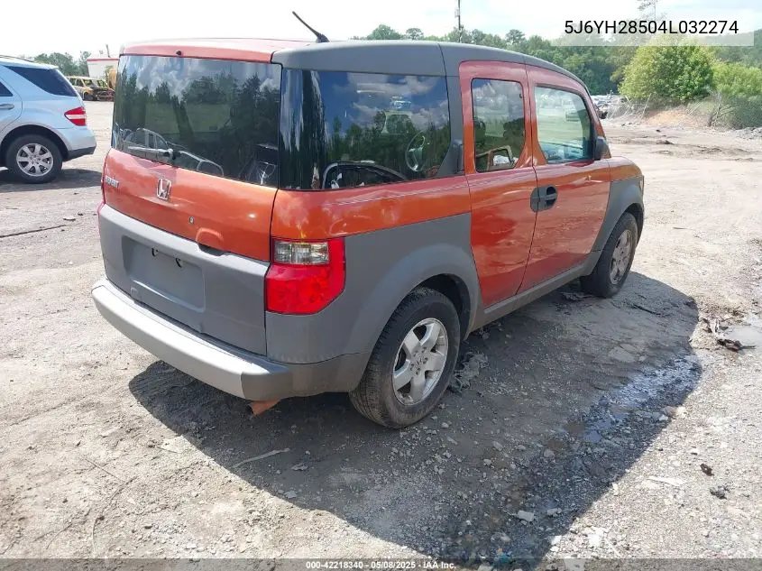 2004 Honda Element Ex VIN: 5J6YH28504L032274 Lot: 42218340
