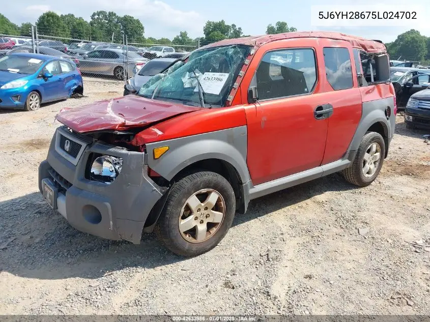 2005 Honda Element Ex VIN: 5J6YH28675L024702 Lot: 42633986