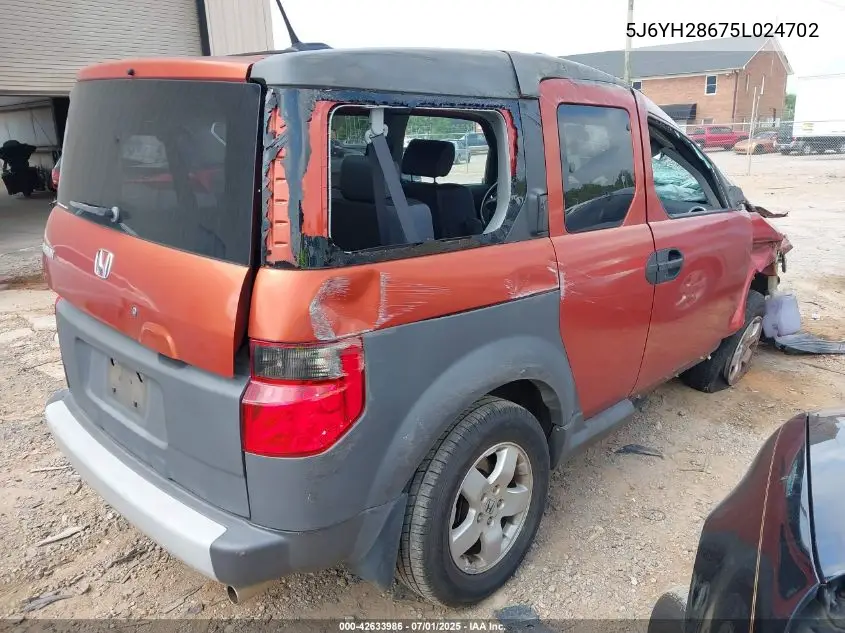2005 Honda Element Ex VIN: 5J6YH28675L024702 Lot: 42633986