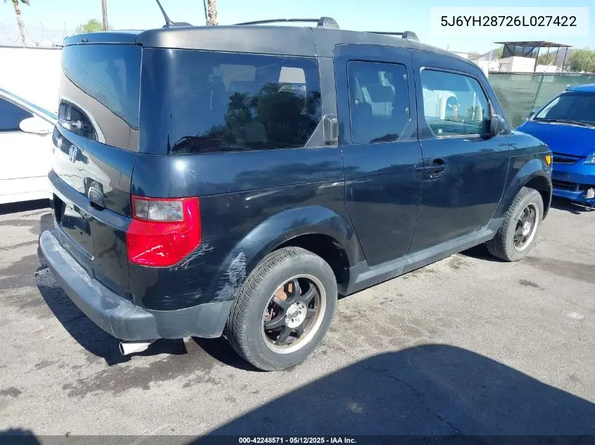 2006 Honda Element Ex-P VIN: 5J6YH28726L027422 Lot: 42248571