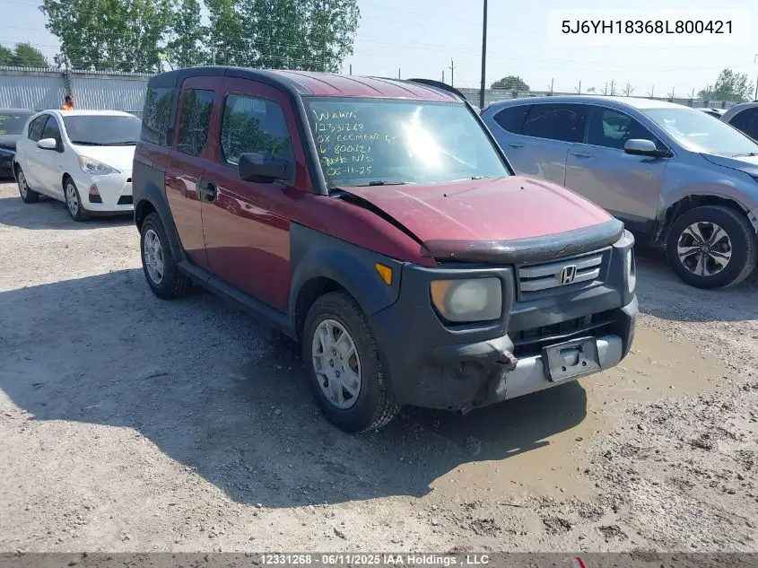 2008 Honda Element Lx VIN: 5J6YH18368L800421 Lot: 12331268X