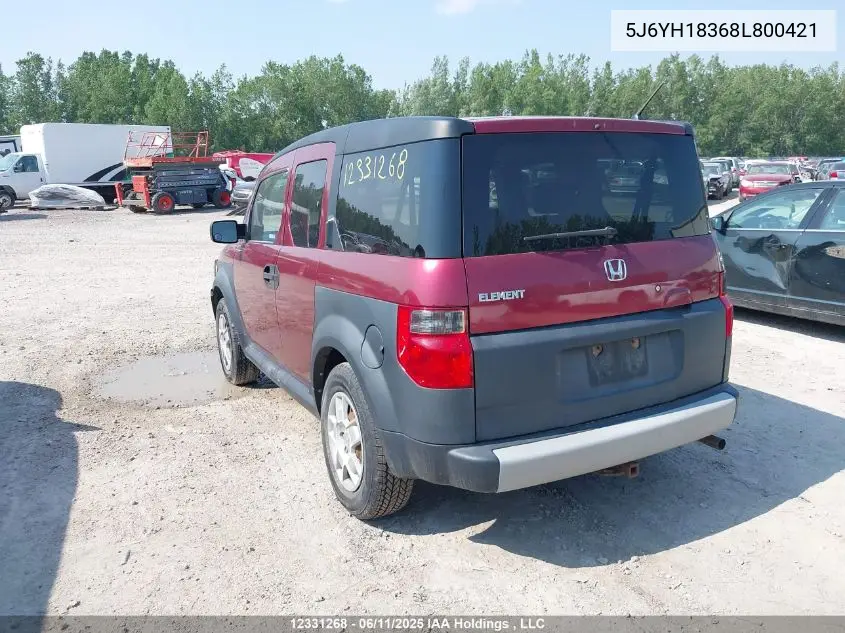 2008 Honda Element Lx VIN: 5J6YH18368L800421 Lot: 12331268X