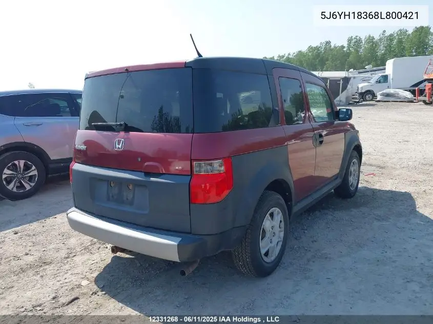 2008 Honda Element Lx VIN: 5J6YH18368L800421 Lot: 12331268X