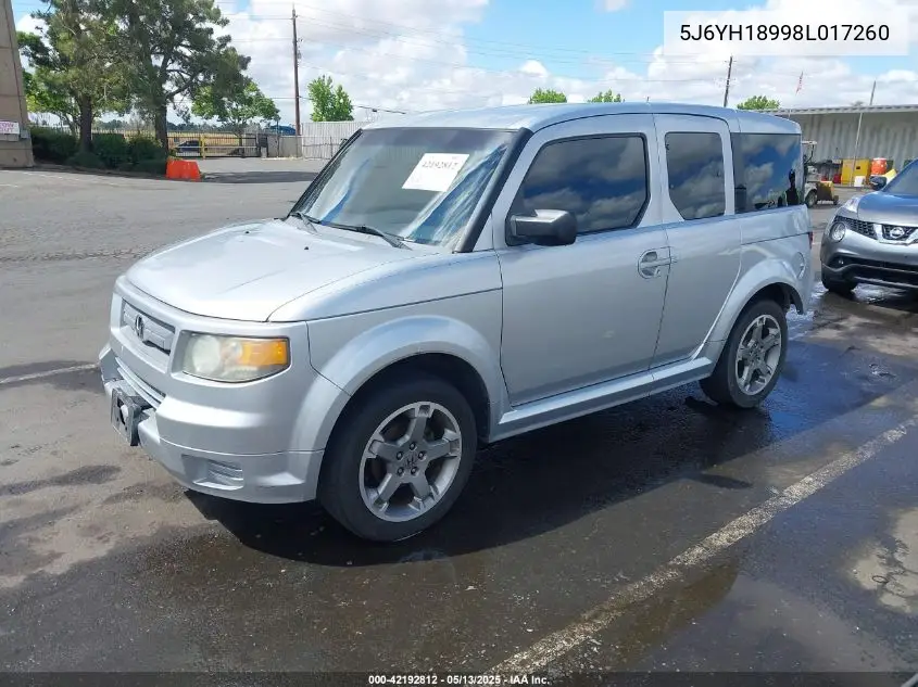 2008 Honda Element Sc VIN: 5J6YH18998L017260 Lot: 42192812