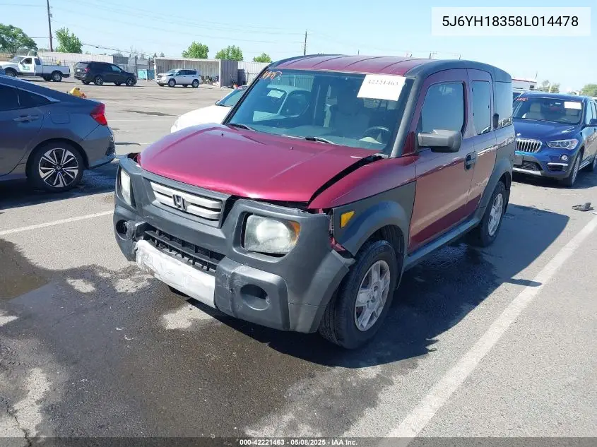 2008 Honda Element Lx VIN: 5J6YH18358L014478 Lot: 42221463