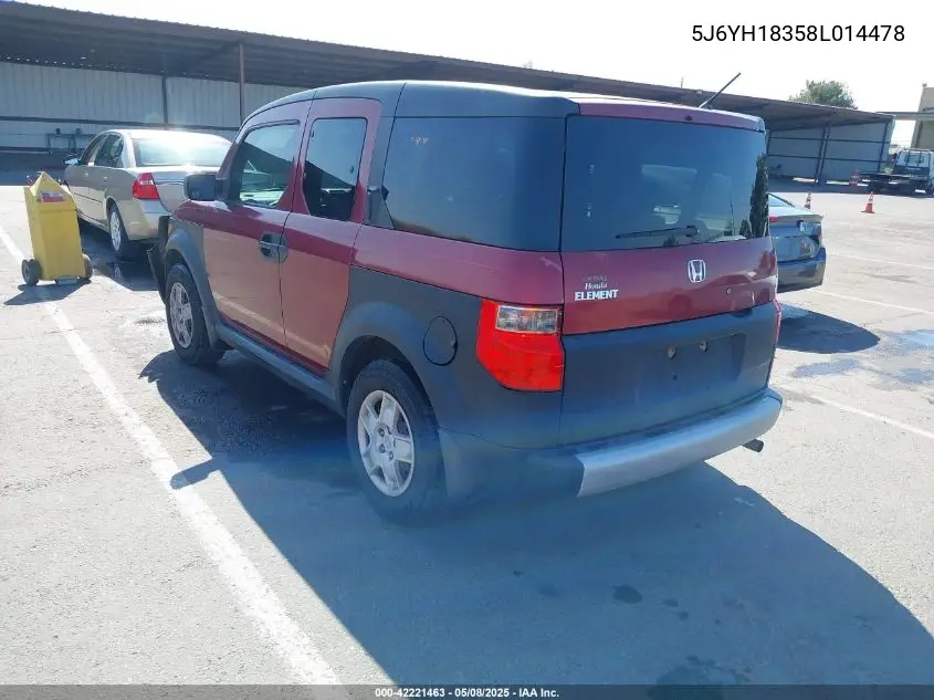 2008 Honda Element Lx VIN: 5J6YH18358L014478 Lot: 42221463