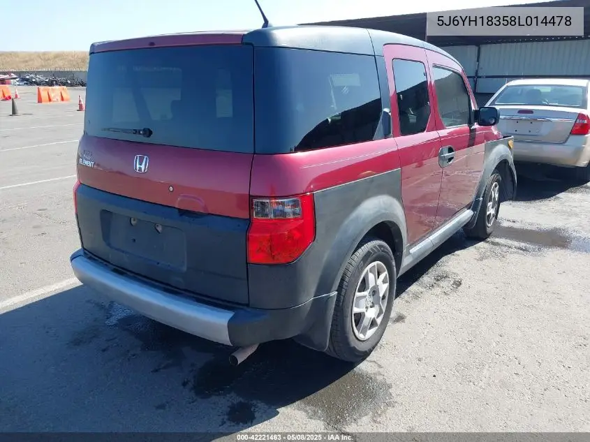 2008 Honda Element Lx VIN: 5J6YH18358L014478 Lot: 42221463