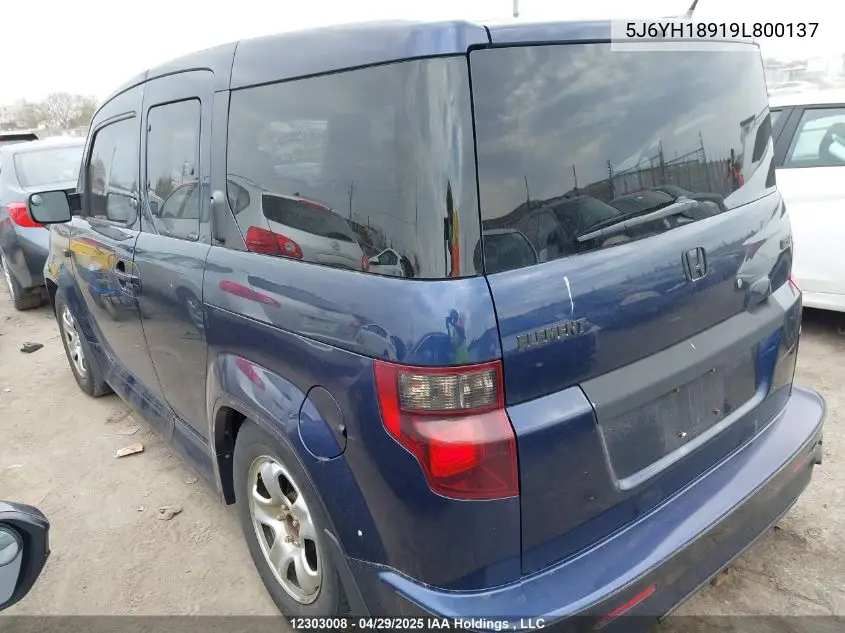 2009 Honda Element Sc VIN: 5J6YH18919L800137 Lot: 12303008