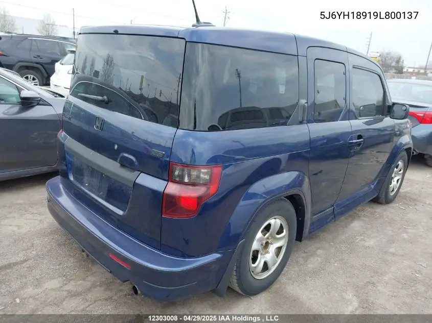 2009 Honda Element Sc VIN: 5J6YH18919L800137 Lot: 12303008