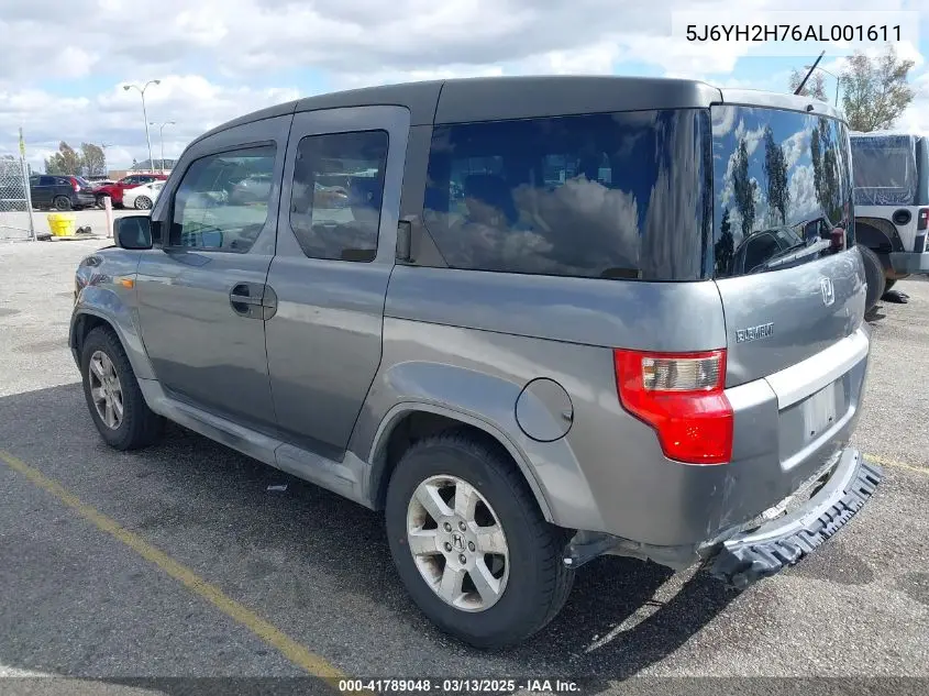 2010 Honda Element Ex VIN: 5J6YH2H76AL001611 Lot: 41789048