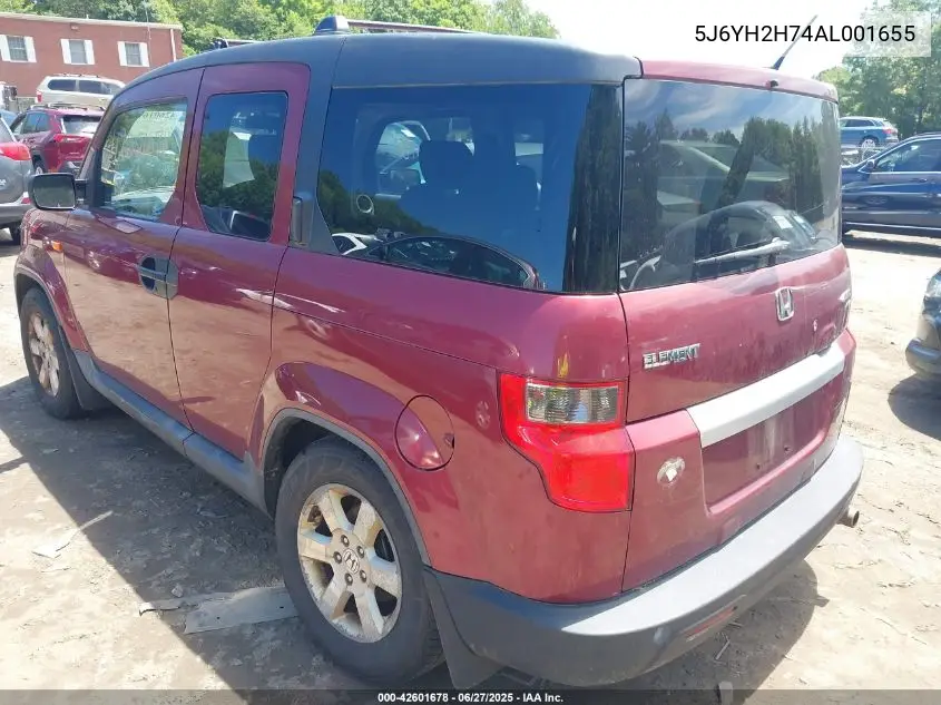 2010 Honda Element Ex VIN: 5J6YH2H74AL001655 Lot: 42601678