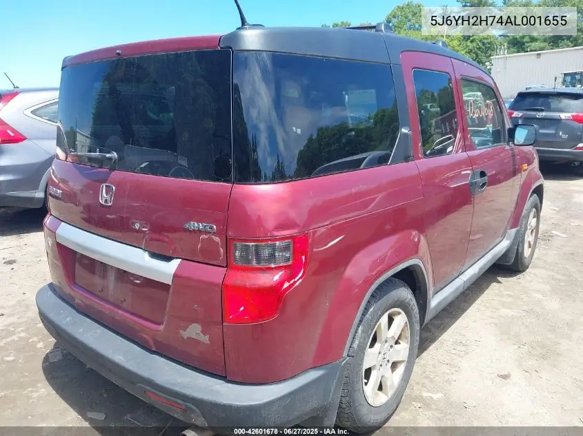 2010 Honda Element Ex VIN: 5J6YH2H74AL001655 Lot: 42601678