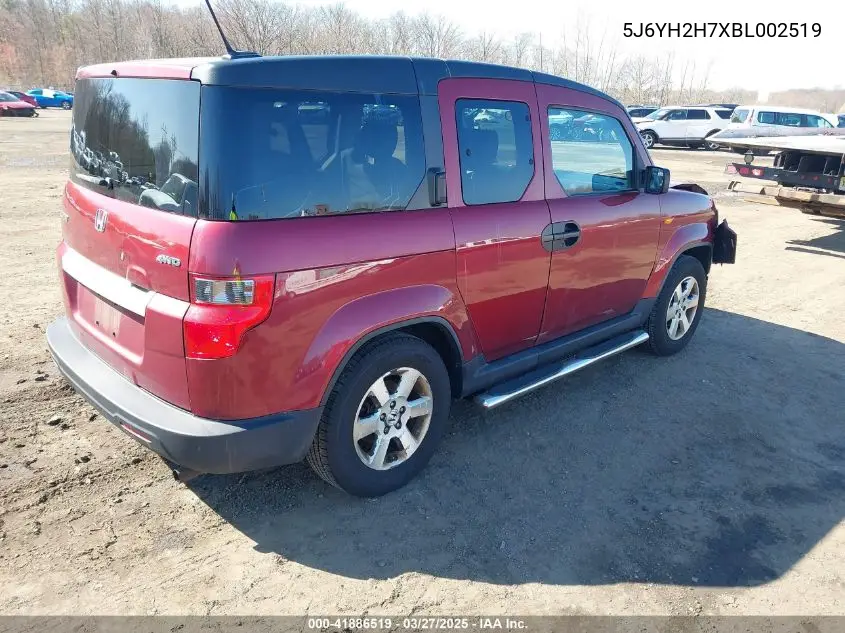 2011 Honda Element Ex VIN: 5J6YH2H7XBL002519 Lot: 41886519