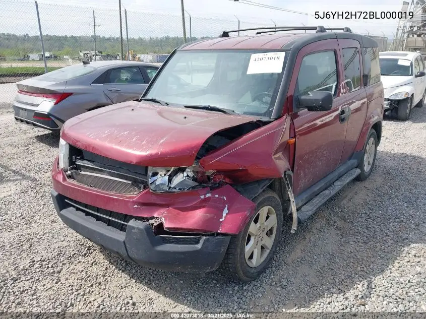 2011 Honda Element Ex VIN: 5J6YH2H72BL000019 Lot: 42073018