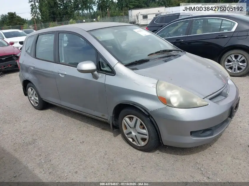 2007 Honda Fit VIN: JHMGD38427S005192 Lot: 42784537