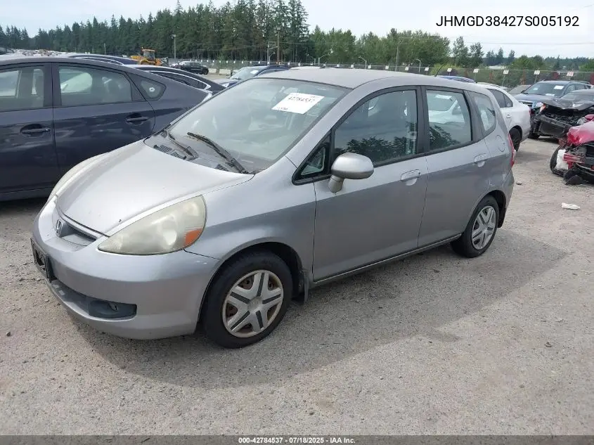 2007 Honda Fit VIN: JHMGD38427S005192 Lot: 42784537