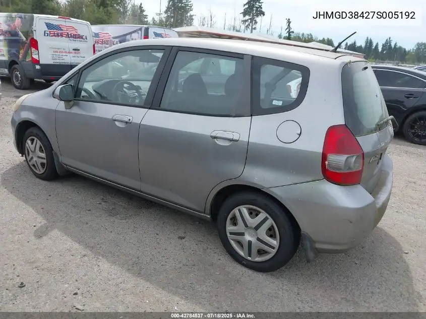 2007 Honda Fit VIN: JHMGD38427S005192 Lot: 42784537