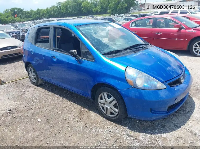 2008 Honda Fit VIN: JHMGD38478S031126 Lot: 42623411