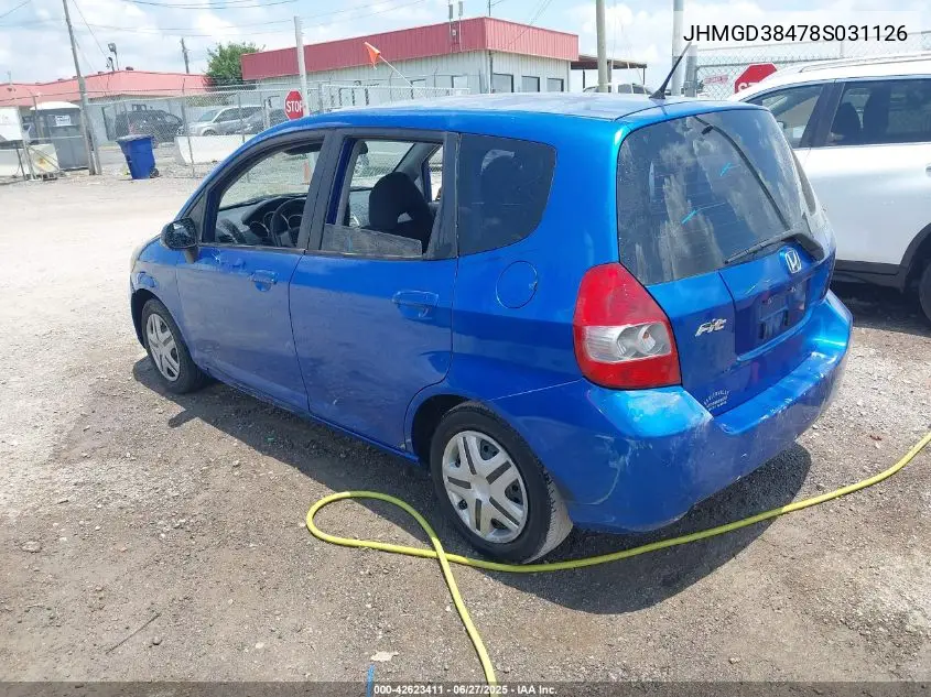2008 Honda Fit VIN: JHMGD38478S031126 Lot: 42623411