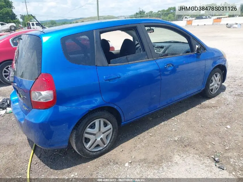 2008 Honda Fit VIN: JHMGD38478S031126 Lot: 42623411
