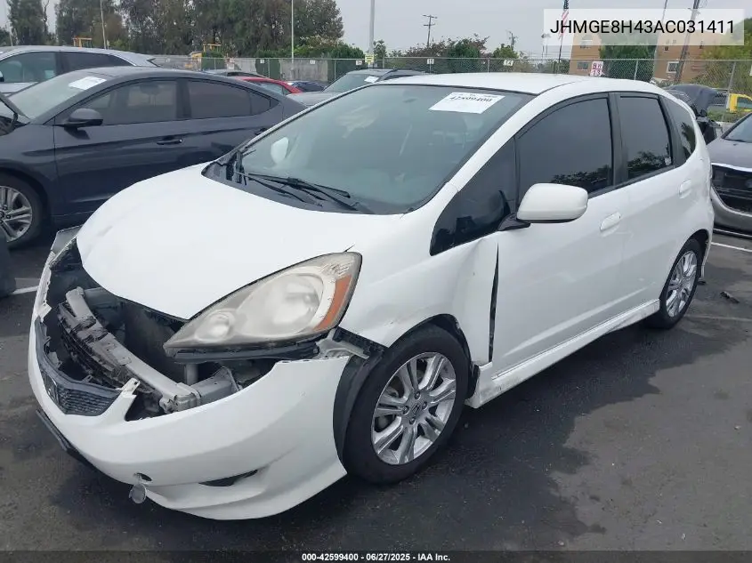 2010 Honda Fit Sport VIN: JHMGE8H43AC031411 Lot: 42599400