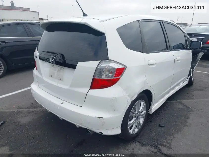 2010 Honda Fit Sport VIN: JHMGE8H43AC031411 Lot: 42599400