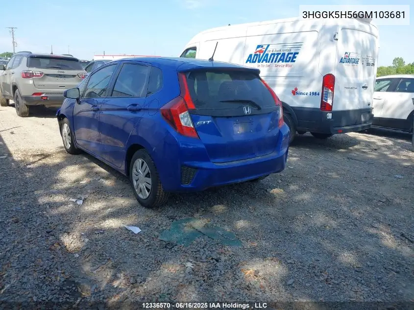 2016 Honda Fit Lx VIN: 3HGGK5H56GM103681 Lot: 12336570
