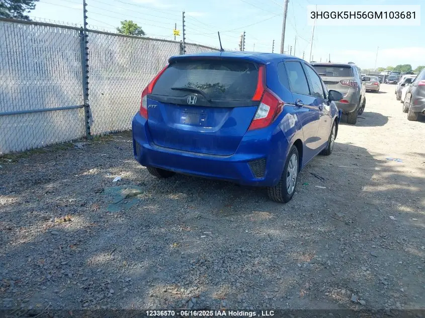 2016 Honda Fit Lx VIN: 3HGGK5H56GM103681 Lot: 12336570