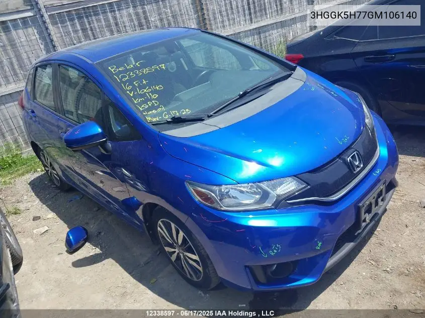 2016 Honda Fit VIN: 3HGGK5H77GM106140 Lot: 12338597