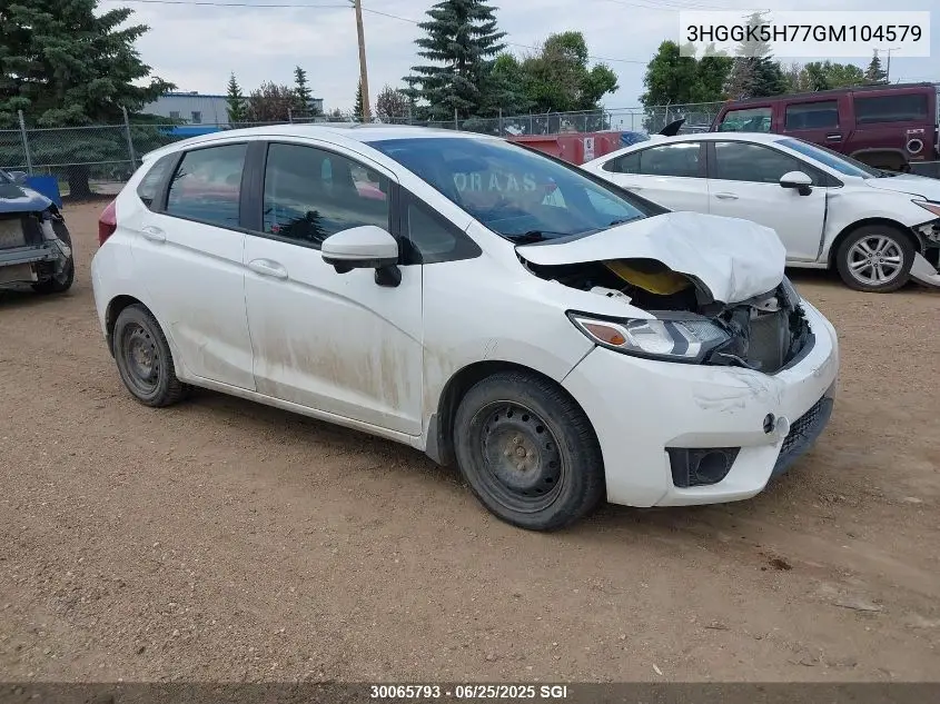 2016 Honda Fit Ex/Exl VIN: 3HGGK5H77GM104579 Lot: 30065793