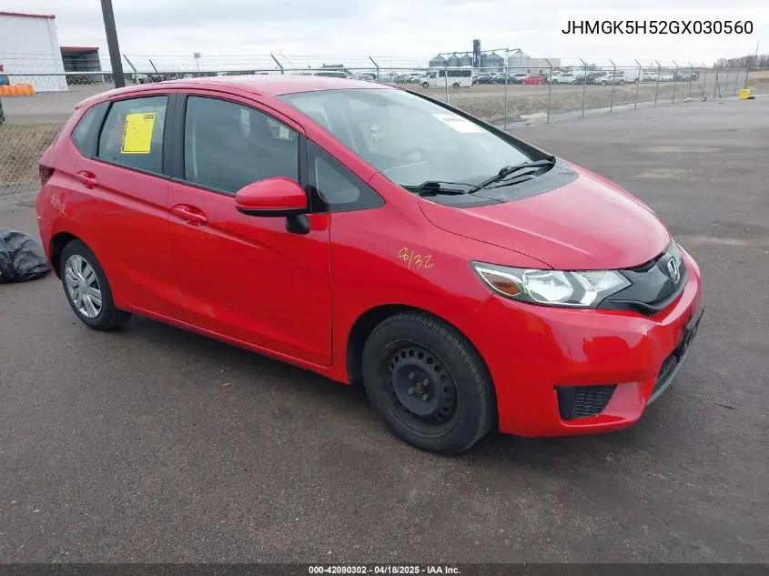 2016 Honda Fit Lx VIN: JHMGK5H52GX030560 Lot: 42080302