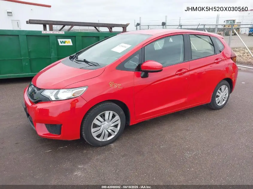 2016 Honda Fit Lx VIN: JHMGK5H52GX030560 Lot: 42080302