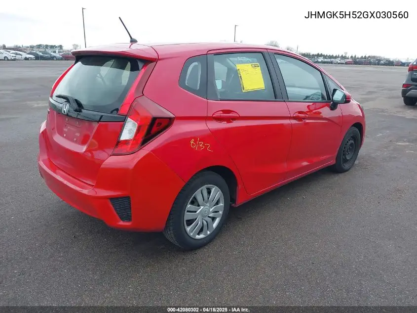 2016 Honda Fit Lx VIN: JHMGK5H52GX030560 Lot: 42080302